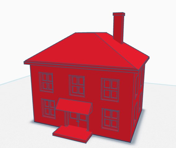  Obrázek z Tinkercad, model domu, který jsem vytvořil pro splnění úkolu