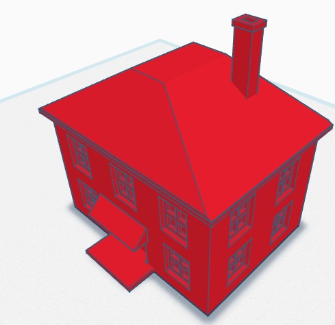  Obrázek z Tinkercad, model domu, který jsem vytvořil pro splnění úkolu